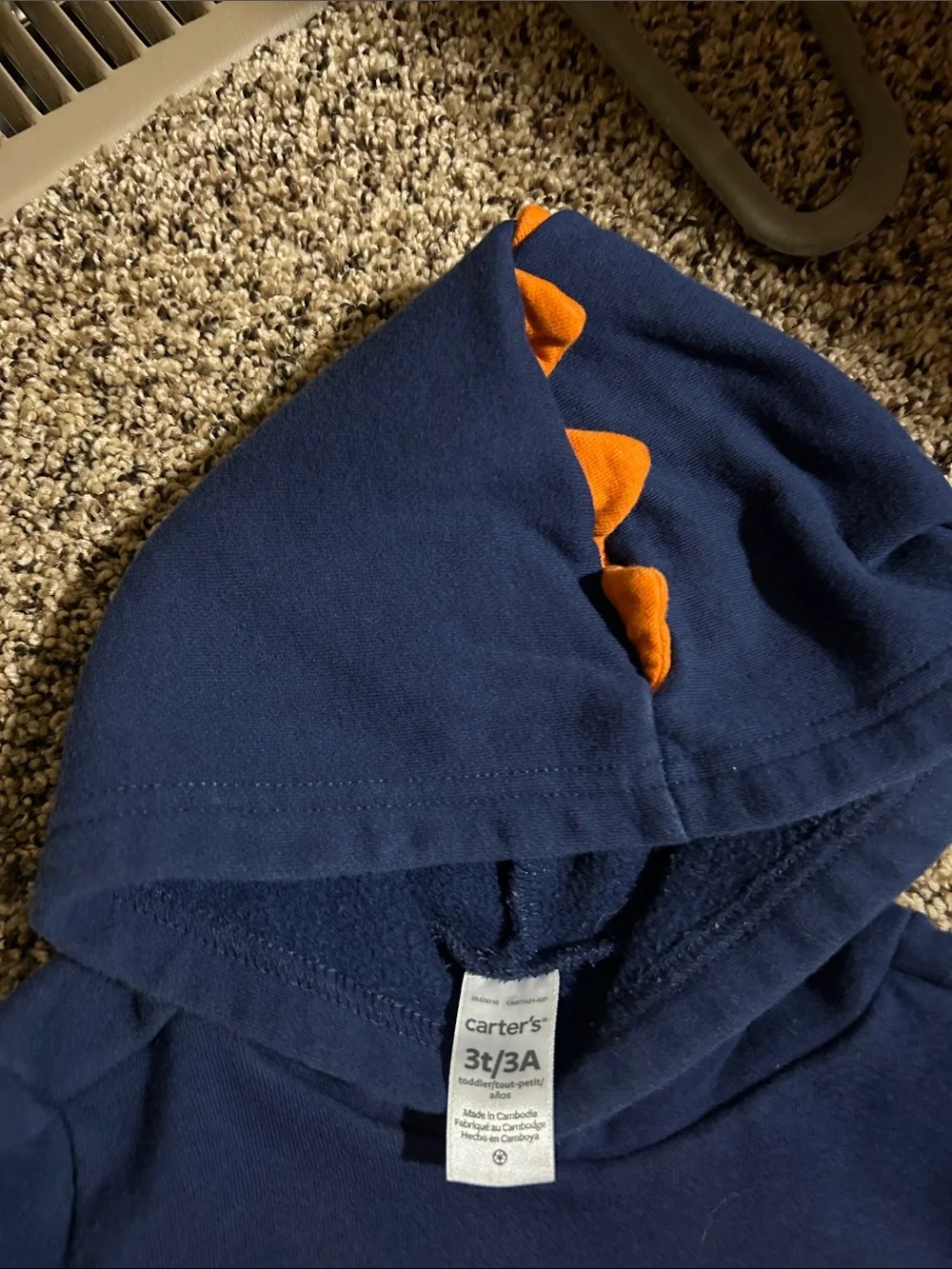 Carter's Navy Hoodie with Orange 'PART DINO' Graphic
